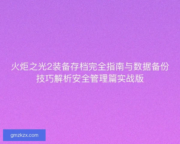 火炬之光2装备存档完全指南与数据备份技巧解析安全管理篇实战版 火炬之光2装备存档完全指南与数据备份技巧解析安全管理篇实战版