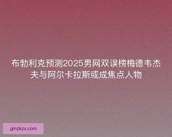 布勃利克预测2025男网双误榜梅德韦杰夫与阿尔卡拉斯或成焦点人物