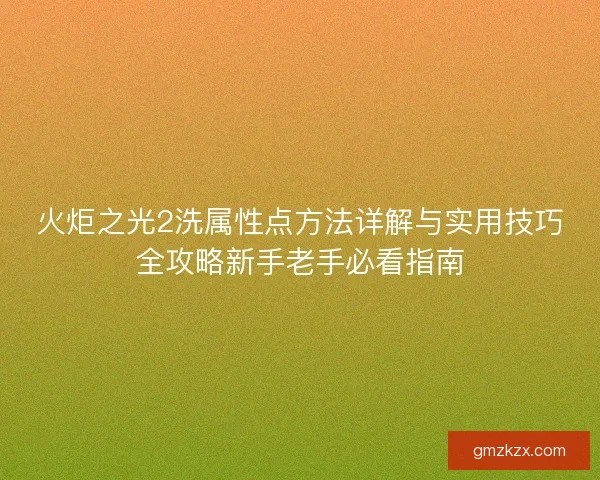 火炬之光2洗属性点方法详解与实用技巧全攻略新手老手必看指南